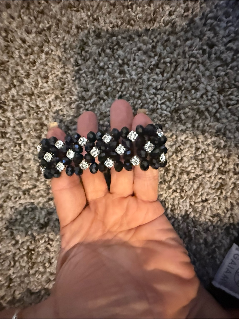 Black Crystal Stretch Bracelet with Clear Accent Stones 3
